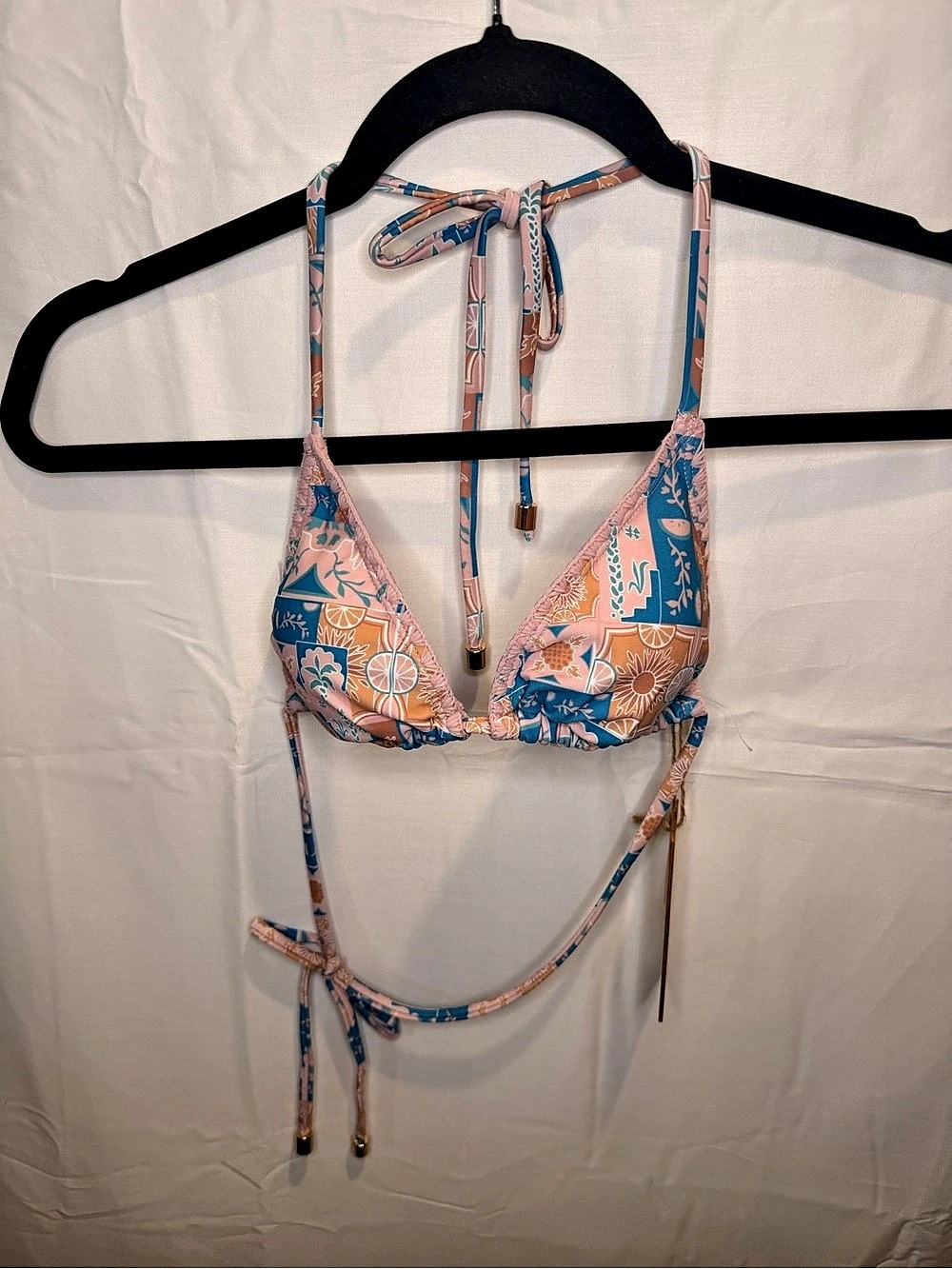 Cabana Life Printed Bikini Top in Pink & Blue XS NWT